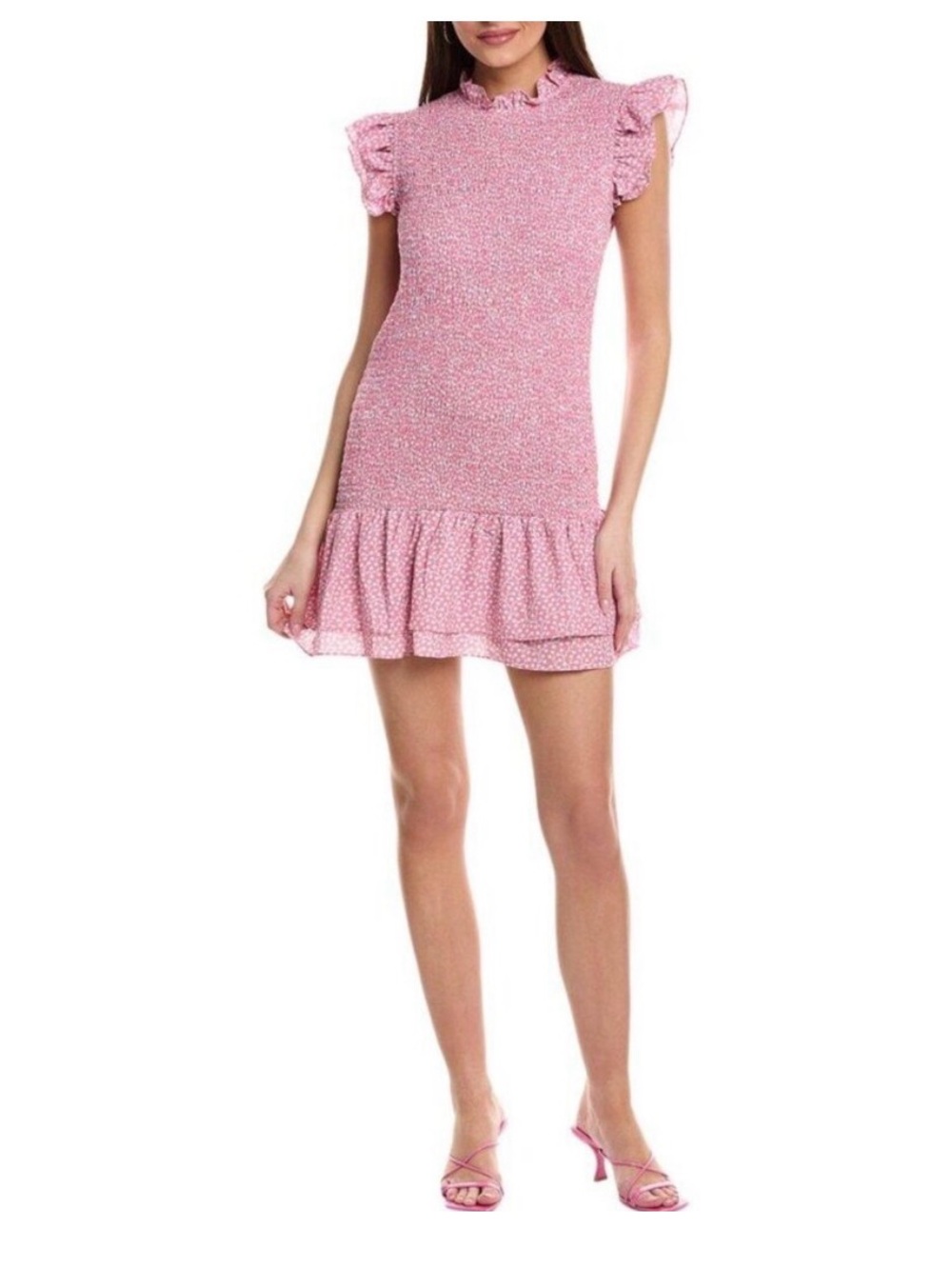 French Connection Pink Smocked Ruffle Dress